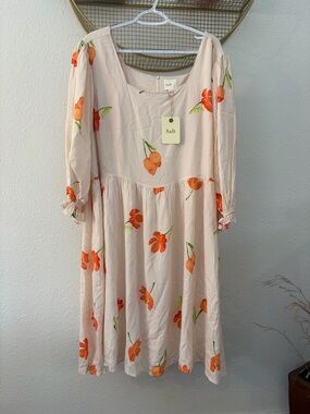 Salt brand by Roolee Cream Floral Midi Dress with Orange Blooms